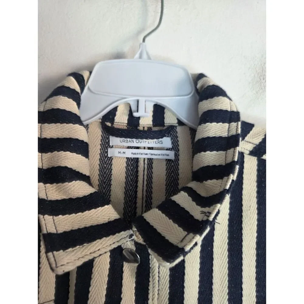 Urban Outfitters Beige & Black Stripped Utility/Barn Cotton Button Jacket Medium
